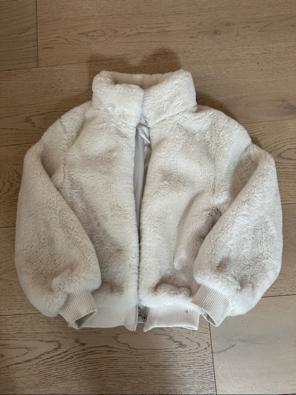 Girls 9/10 Cream Faux Fur Bomber Jacket